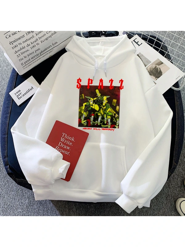 Beyaz Ezmek Kille SPAZZ yok Hoodies Band komik grafik dera Mujerkadı
