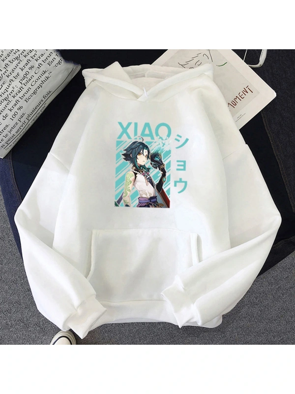 Beyaz Genshin darbe Xiao serinsıcak oyun Hoodies kanguru artı boyutu tişör