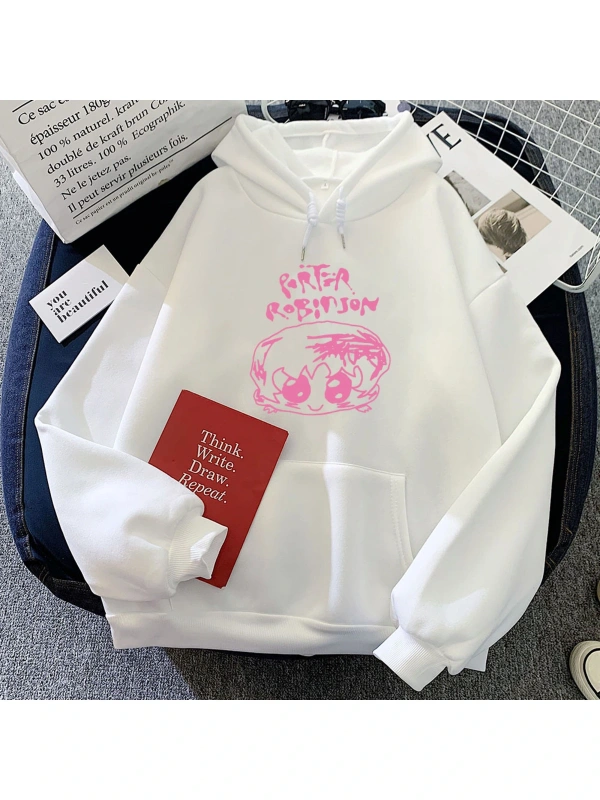Beyaz Gülümseme Dünya Turu Hoody Porter Robinson KarikatürHoodies Suda