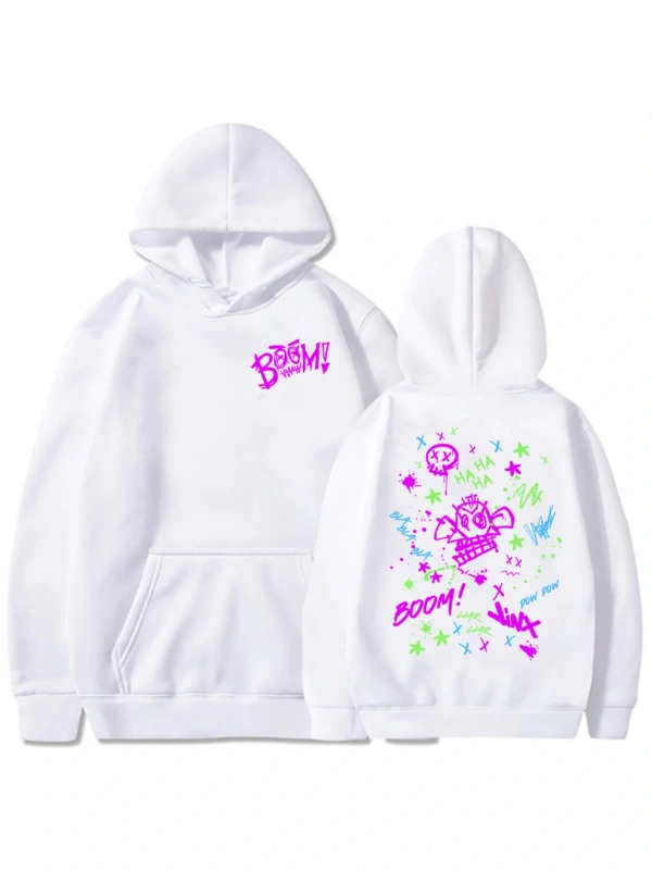 Beyaz Hoody Boom Maymun Jinx Arcane Hahaha Karikatür Komik Grafik Sudade
