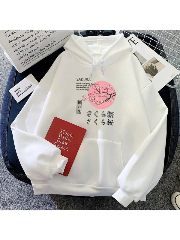Beyaz Japon Çiçeği Sakura Grafik uKarikatür Bask
