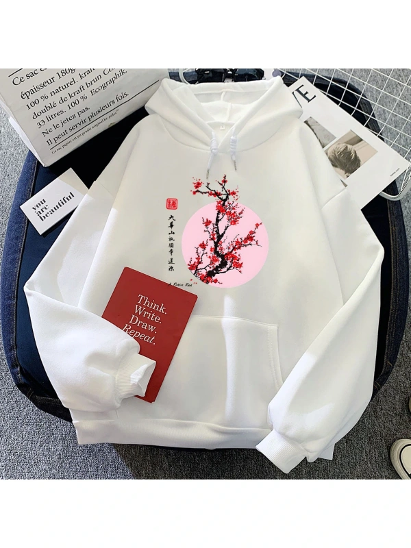 Beyaz Japon çiçeği SakuraHoodies rahat u