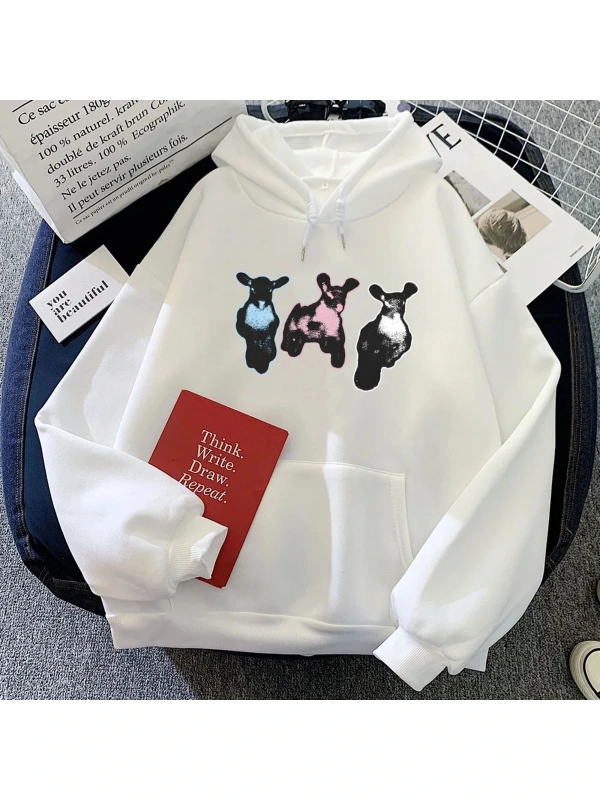 Beyaz Jazmin-fasulye koyun grafik Hoodies Sudaderasuzun kollu Un