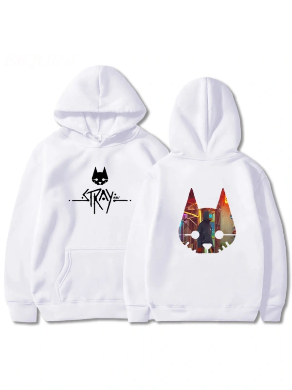 Beyaz Kaçak Oyun Kedi Anime Hoodie Sıcak Oyuni Büyük Boy Ti