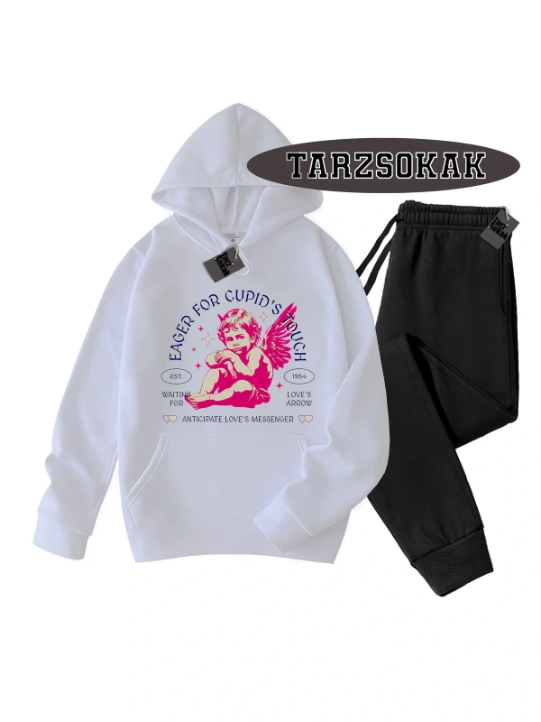Beyaz Kapşonlu Eager Detaylı ikili TAKIM