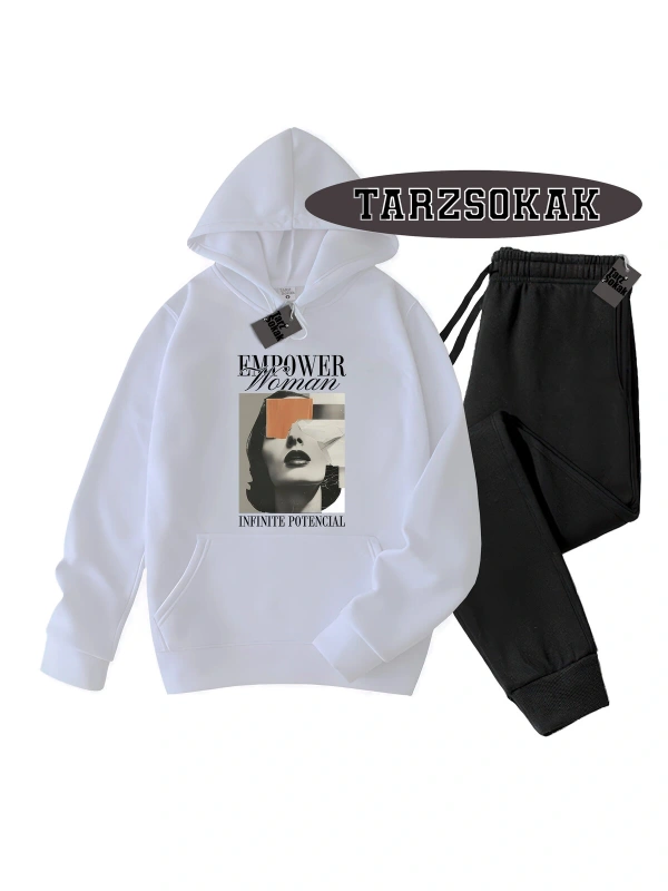 Beyaz Kapşonlu EmpoweR Detaylı ikili TAKIM