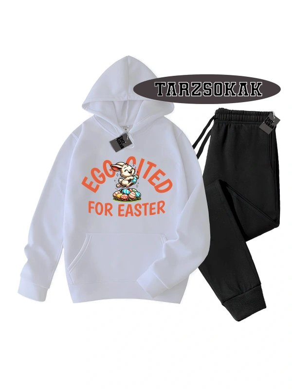 Beyaz Kapşonlu For Easter Detaylı ikili TAKIM