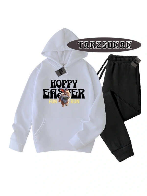 Beyaz Kapşonlu Hoppy Detaylı ikili TAKIM