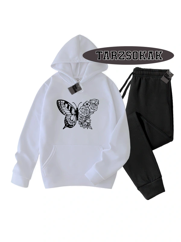 Beyaz Kapşonlu kelebek çiçek Detaylı ikili TAKIM