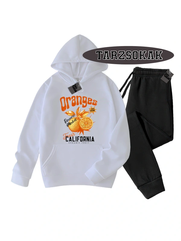 Beyaz Kapşonlu Oranges Detaylı ikili TAKIM