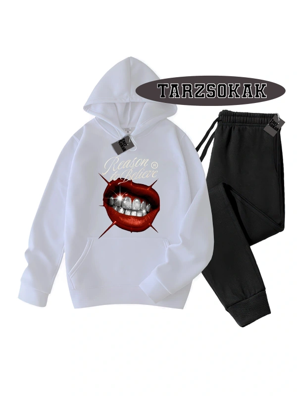 Beyaz Kapşonlu Reason Detaylı ikili TAKIM