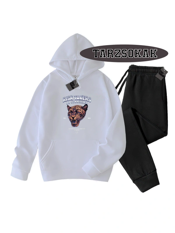 Beyaz Kapşonlu Reason Detaylı ikili TAKIM