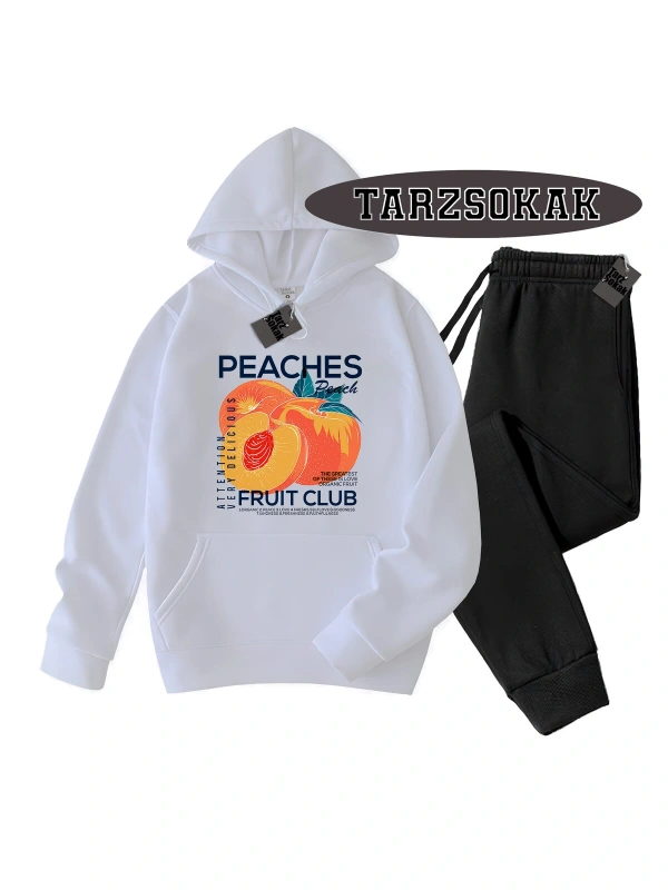 Beyaz Kapşonlu ŞEftali Detaylı ikili TAKIM