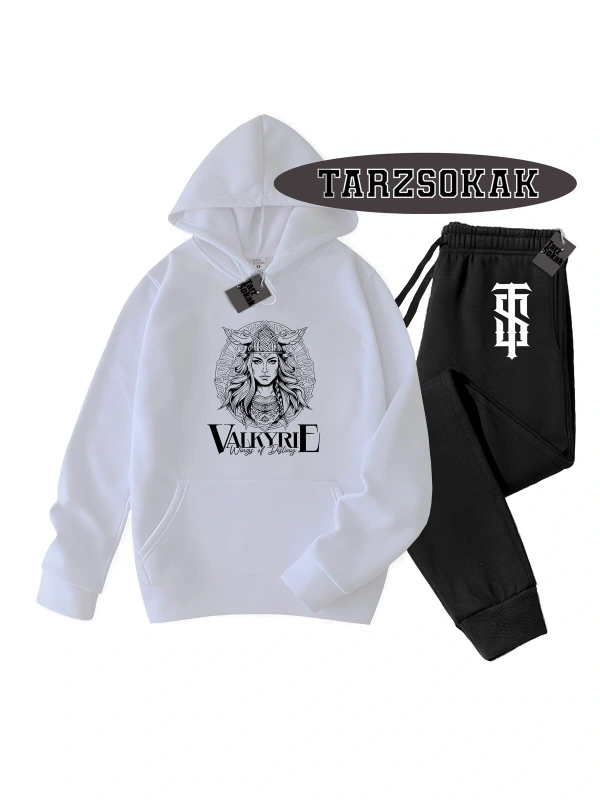 Beyaz Kapşonlu Valkyrıe Detaylı ikili TAKIM