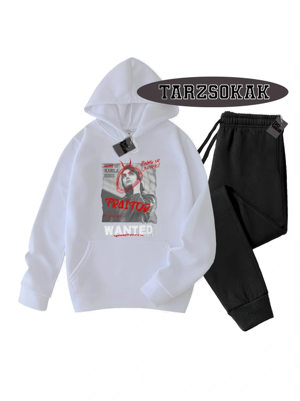 Beyaz Kapşonlu Wanted Detaylı ikili TAKIM