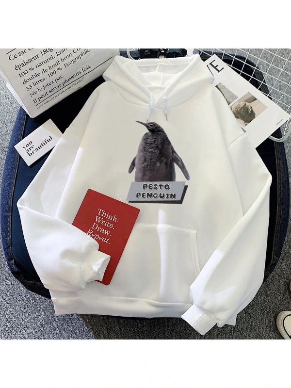 Beyaz Kawaii karikatür Pesto penguenHoodies Hoodies dera Mujer k
