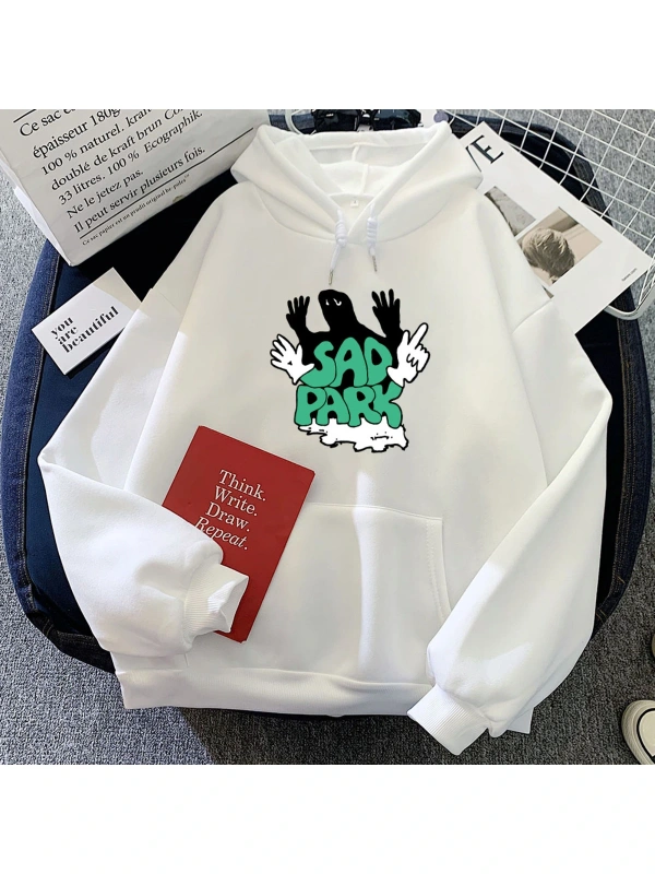 Beyaz kıyafetleri Band Sad Park grafik Hoodies rahatHarajuku moda Moletom