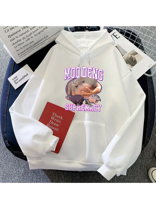 Beyaz kıyafetleri Moo Deng sevimli Hippo grafiku u kari