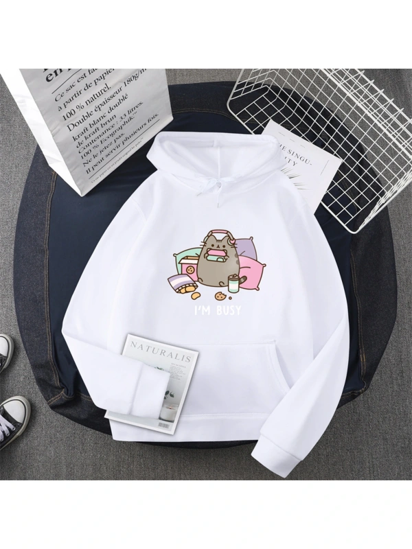 Beyaz Komik kedi kadın moda Kawaii