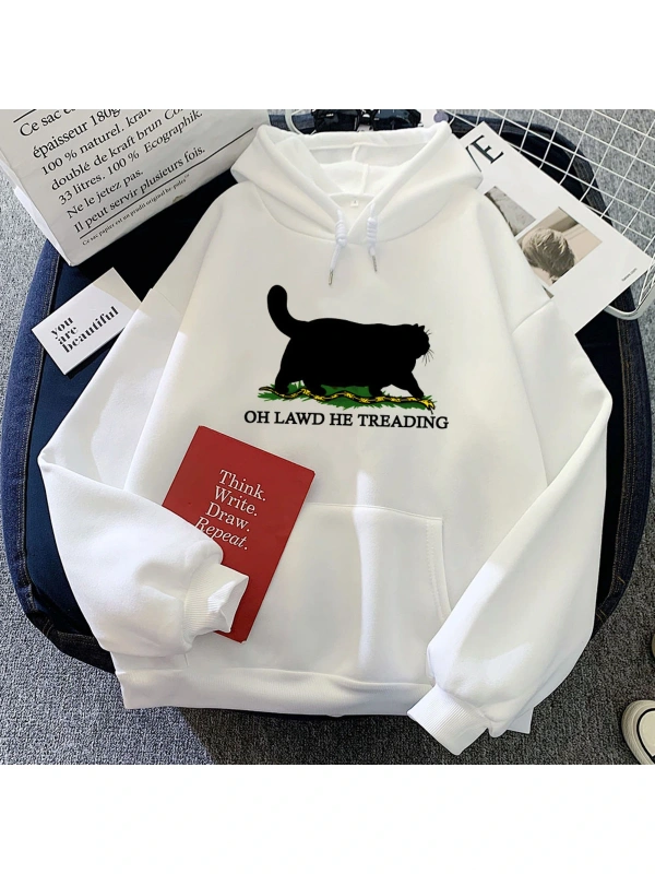 Beyaz Komik kediHoodies Oh Lawd o Treading i rahat rahat U