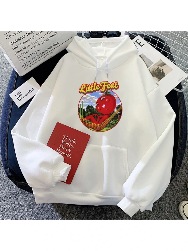 Beyaz Küçük Feat Domates Grafik Hoodies Moletom FemininoRahat Gotik Moda B