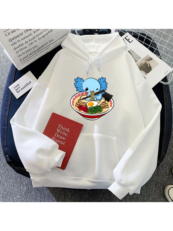 Beyaz Mavi Axolotl yeme Ra grafik HoodiesKawaii Kawaii bas