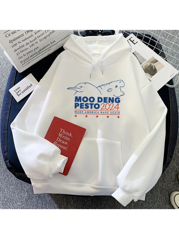 Beyaz Moo Deng ve Pesto penguen Hoodies komik karikatür grafik