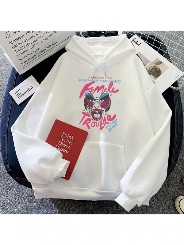Beyaz Musical Female Trouble Hoodies for Winter Casual Printing Roupas Femini
