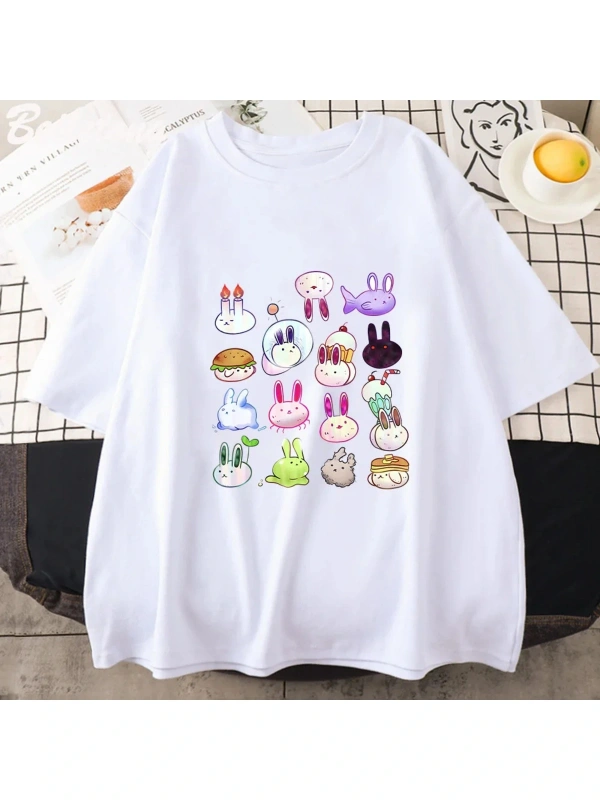 Beyaz Omori Yaz Baskı Harajuku Unisex Yaz Tshirt Jap