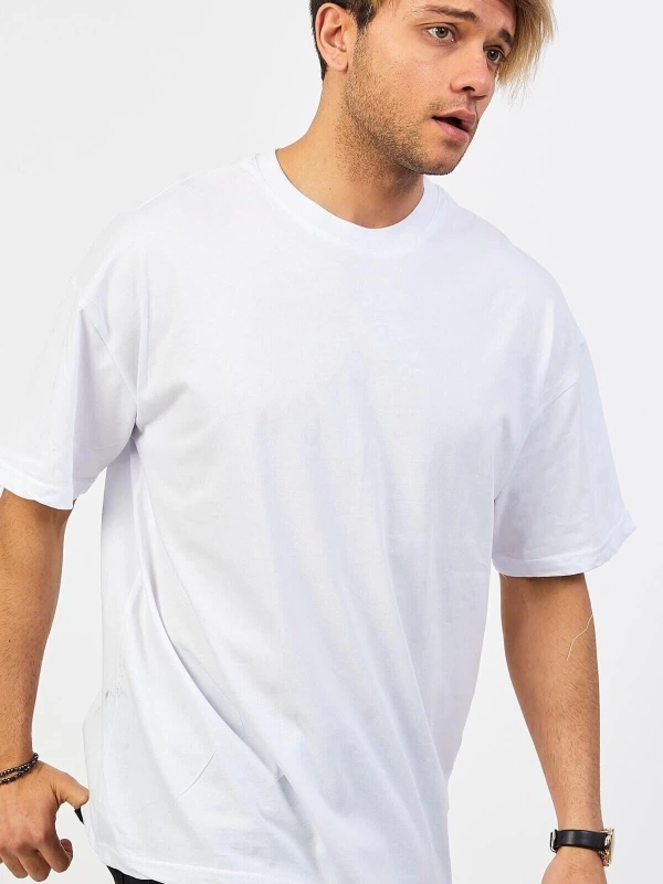 Beyaz Oversize Düz T-shirt
