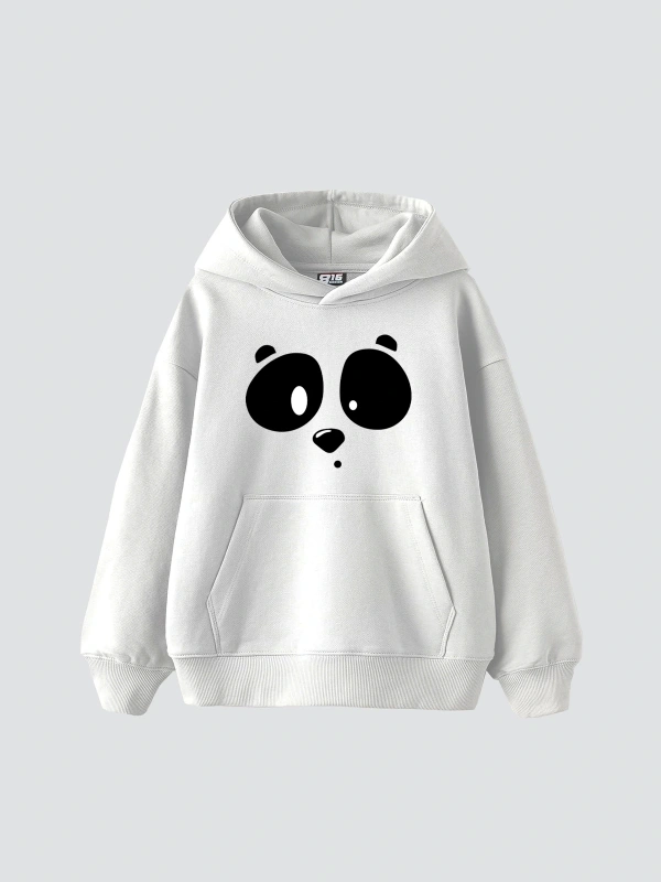 Beyaz Pand Baskılı Oversize Unisex Premium Beyaz