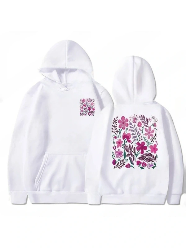 Beyaz Pembe Çiçek Baskı Kapüşonlular Vintage Kır Çiçeği