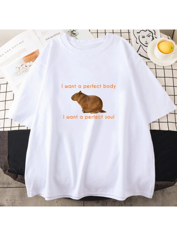 Beyaz Radiohead Capybara Karikatür Baskı li Yumuşak Ropa De Mu