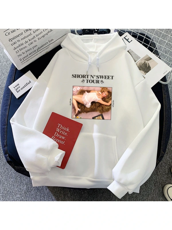 Beyaz Sabrina Carpenter Hoodies kısa tatlı tur rahat Singer dera