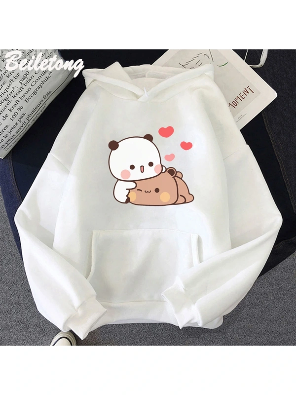 Beyaz Sevimli Panda ayı karikatür HoodieBubu Dudu kore tarzı lar 90s