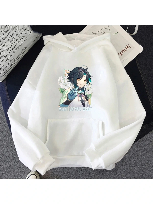 Beyaz Sıcak oyun Anime Hoodie yaıklı XiaoGenshin darbe Punk i büyük boy kaz