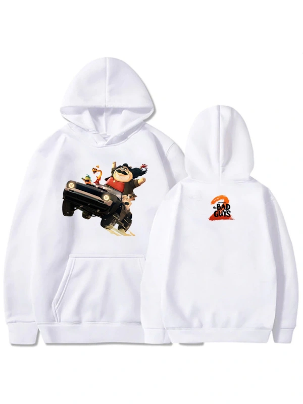 Beyaz The Bad Guys 2 Hoodies Long Sleeve Hooded Fleece Casual Loose Pullovers Uni