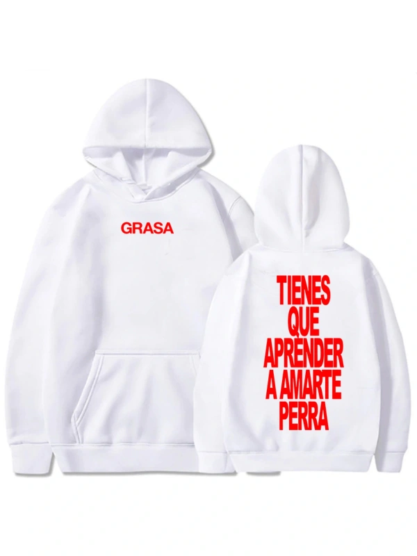 Beyaz TIENES QUE ANRENDER A AMARTE PERRA kıcı Nathy Peluso Grafik Uzun Koll