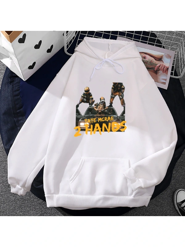 Beyaz Unisex 2 Hands Tate McRae Long Sleeve Winter MenWomen Sweatshirts Singer Graphic Printing P