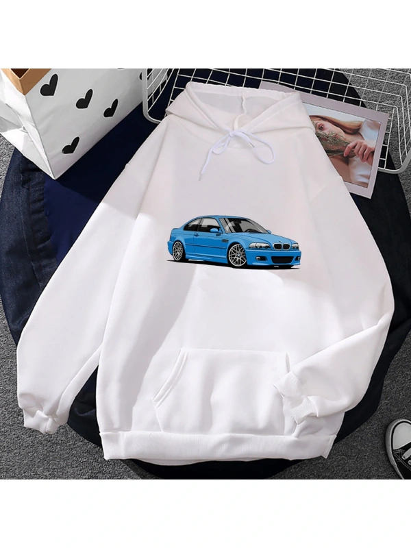 Beyaz Unisex 46 Araba Baskıi Yakışıklı Sokak Rahat Rahat Kapşonlu Sonbahar P