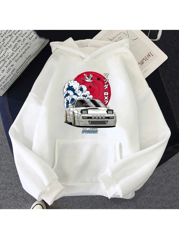 Beyaz Unisex Anime Hoodie Sokak Stili Nippon Crewneck Üstleri Y2k Boy