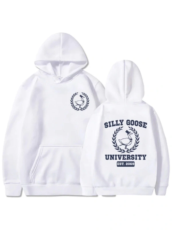 Beyaz Unisex Aptal Kaz Üniversitesi Grafik Kapüşonlular ErkekSonbahar Yaygın