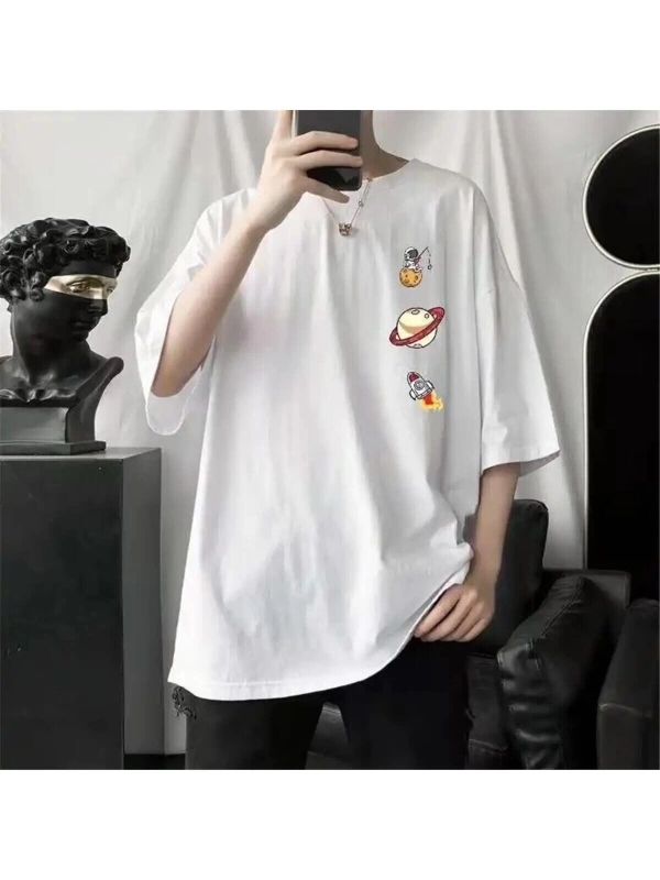Beyaz Unisex Astronot Saturn Tişört