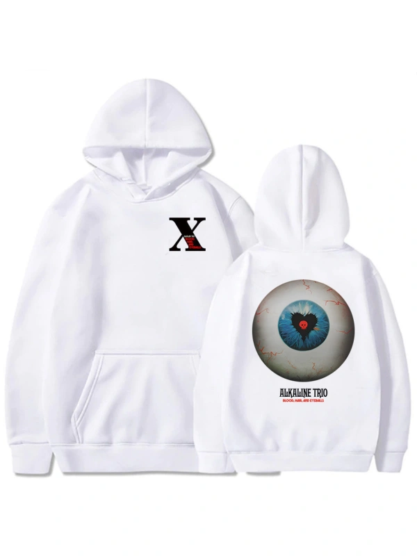 Beyaz Unisex Bant alkalin Trio baskılı kapüşonlu kan saç Eyeballs tur Hombre deras Hombre kı