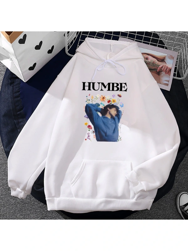 Beyaz Unisex Baskıi Humbe çiçekler grafik rahat Streetwear Moletom uzun