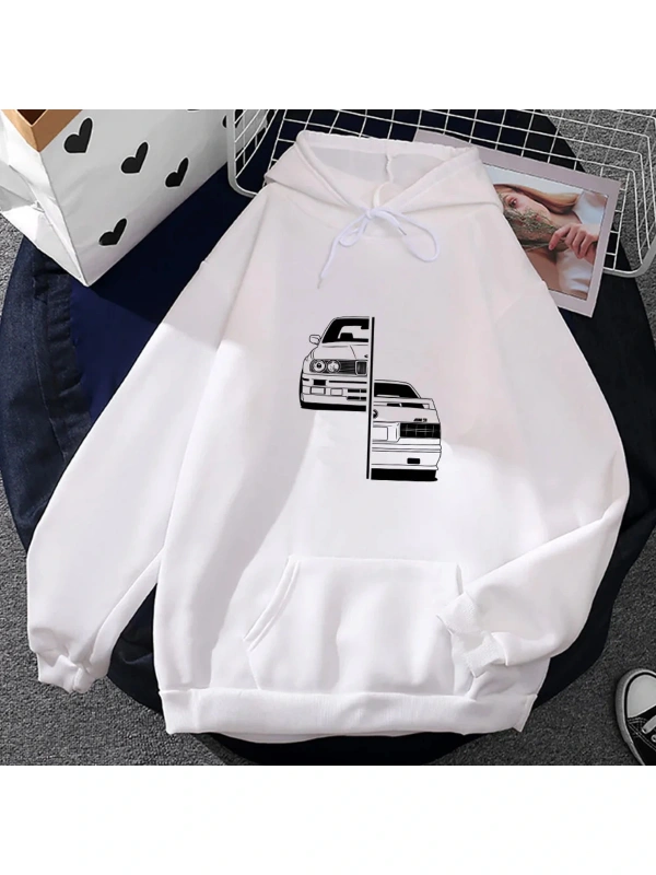 Beyaz Unisex Baskılı Grafik Kapüşonlular Yaygın Sonbahar Rahat Vintage Giyim Rahat Po
