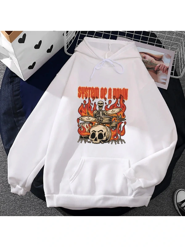 Beyaz Unisex Bir aşağı sweadown baskı sistemi ağır zihinsel bant sonbaharHoody rah