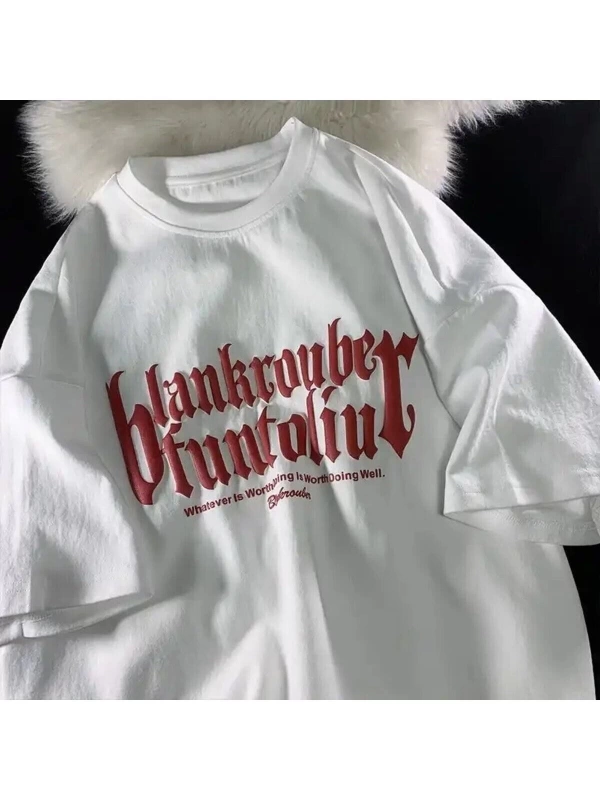 Beyaz Unisex Blankrouber Yazılı Tişört