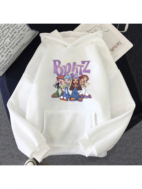Beyaz Unisex Bratz Hoodie Rahat Kalın bratz Elbise udadera Japon Sokak Şıklığı