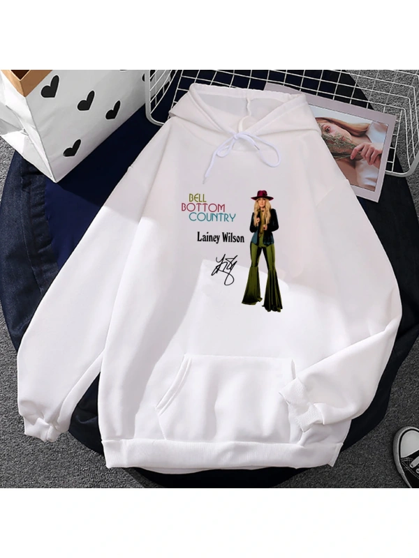 Beyaz Unisex Çan alt ülke albümü grafik Lainey Wilson şarkıcı Moletom rahat